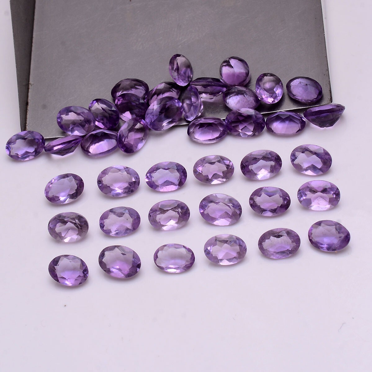 39 Pcs VVS Natural Amethyst 7mmx5mm Untreated Oval Faceted Cut Loose Gemstones