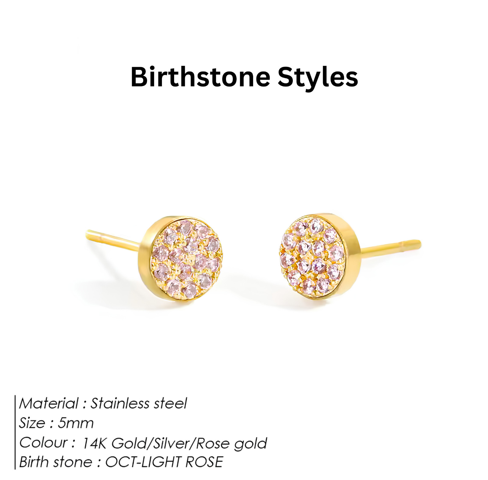 Birthstone Stud Earrings Stainless Steel Push Back CZ Women Girls Gift 12 Month