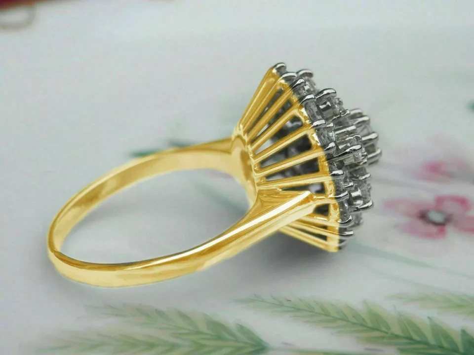 1.7Ct Lab-Created Diamond Cluster Engagement Wedding Ring 14k Yellow Gold Finish