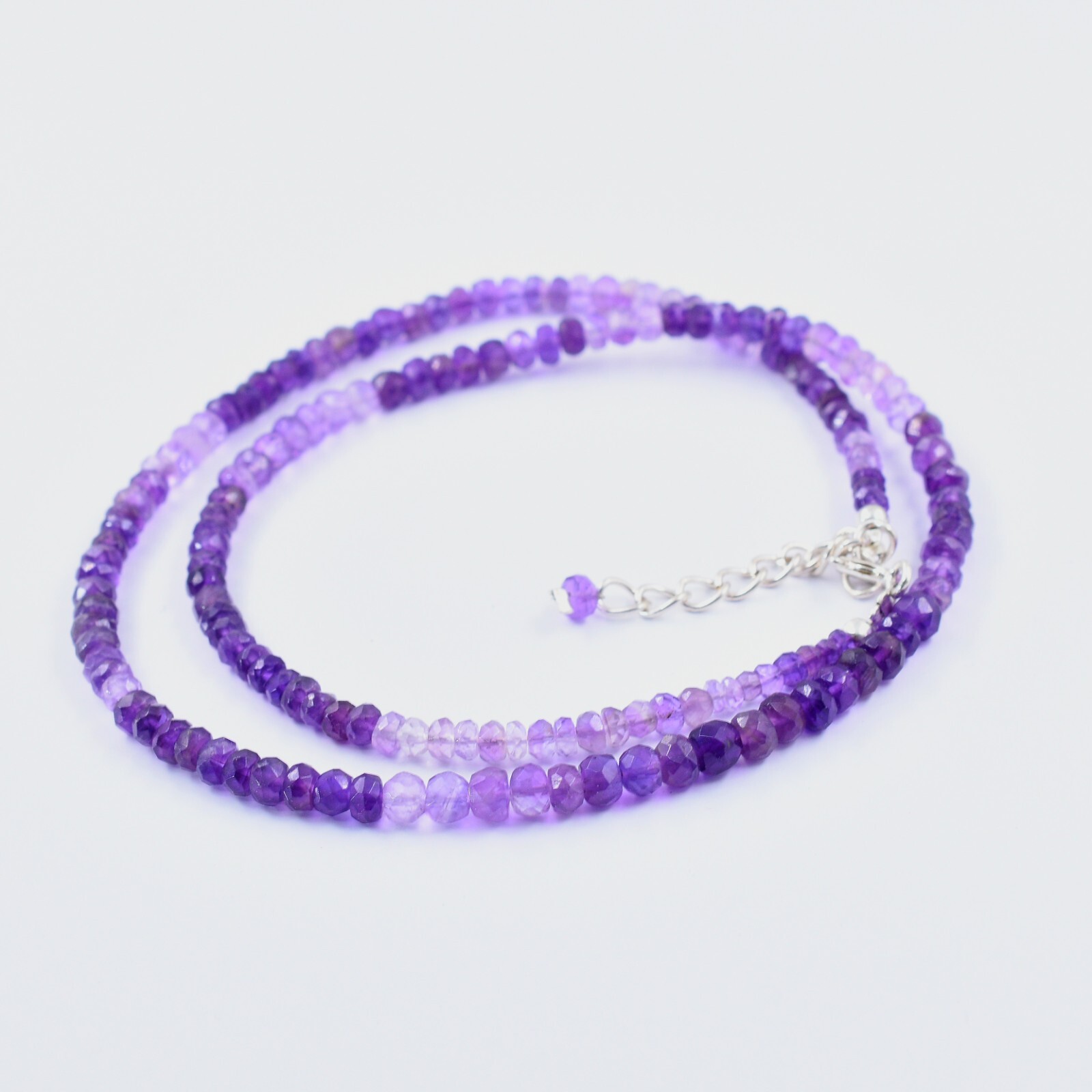 Genuine Shaded Amethyst 3-4 mm Faceted Rondelle Jewelery Adjustable Necklace 18″