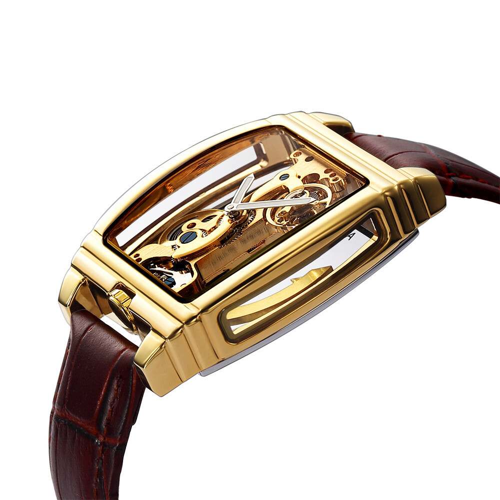 SHENHUA Mens Luxury Automatic Mechanical Transparent Skeleton Self-wind Watch