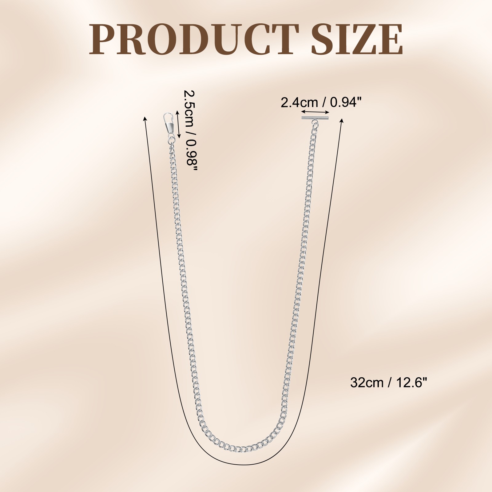 Pocket Watch Chains 12.6″ (32cm) Mental Chains with Side Buckle Clasp, Silver