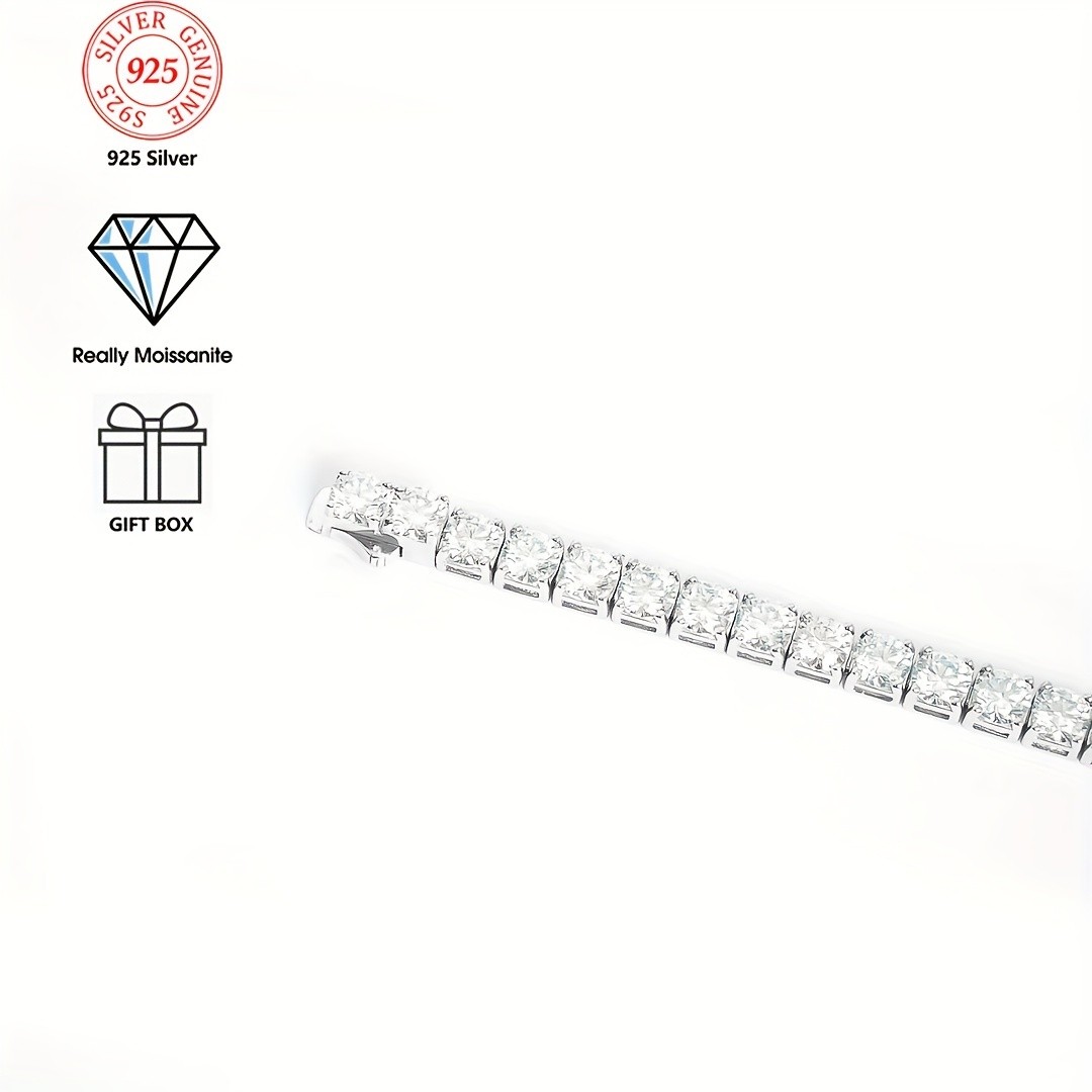 Moissanite Tennis Bracelet 5mm D VVS1 Round 925 Silver White 0.2inch 17-22cm