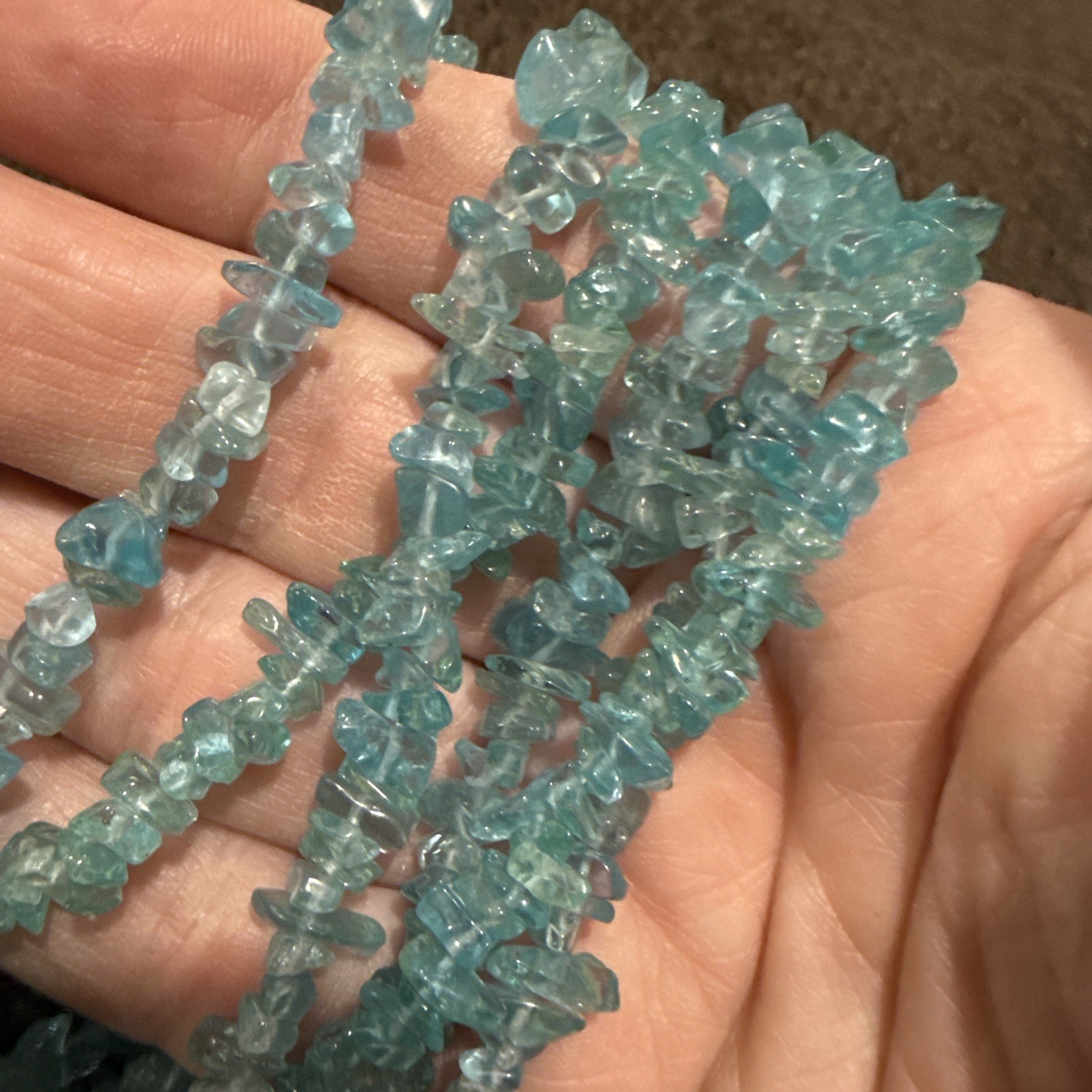Blue Apatite Triple Strand Necklace With Sterling Clasp 20” Long With Tag