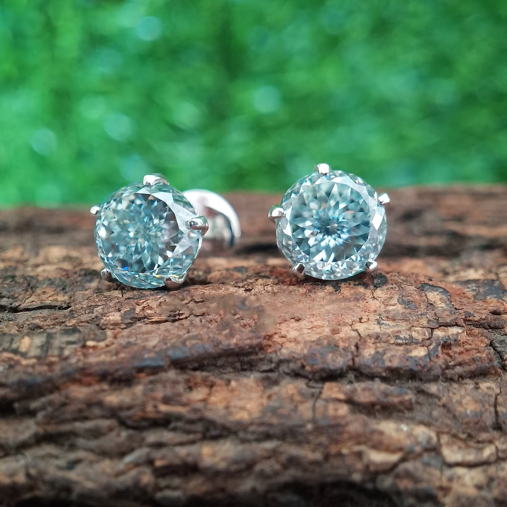 4.00 TCW Round Cut Blue Portuguese Moissanite Earring 14k White Gold Plated