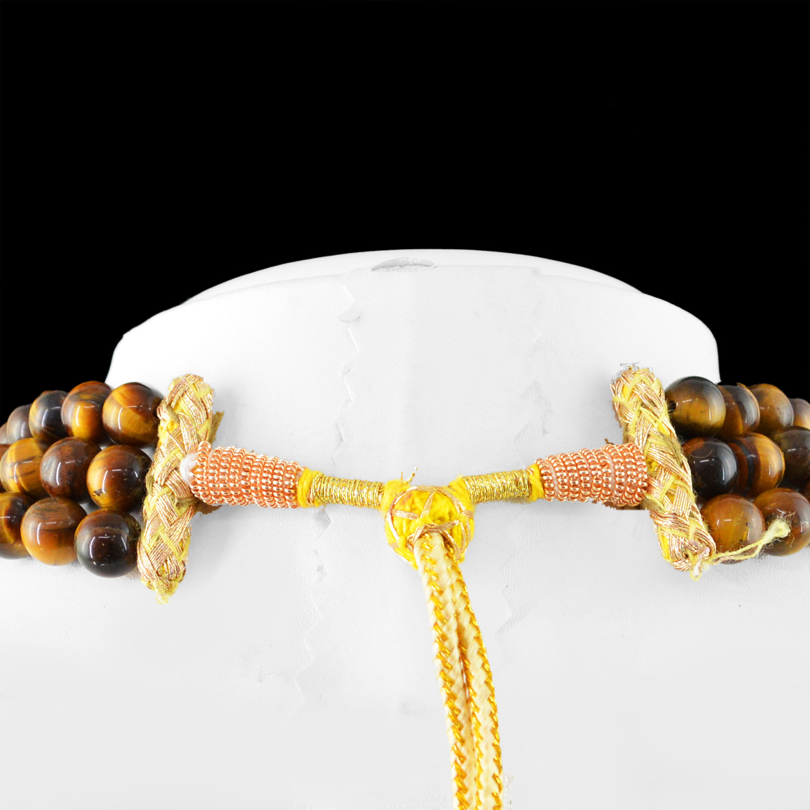 EXCELLENT 635.00 CTS NATURAL 3 LINE GOLDEN TIGER EYE ROUND BEADS NECKLACE (DG)