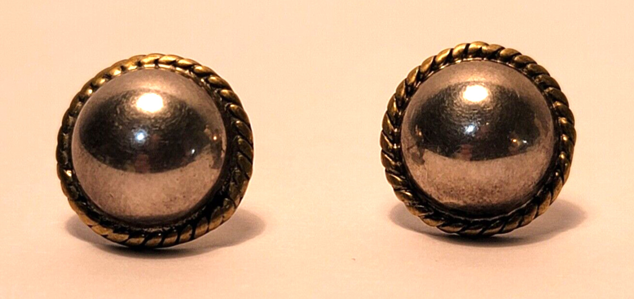 Stamped 925 Sterling Silver Vintage Button Earrings Signed Handmade Taxco Mexico
