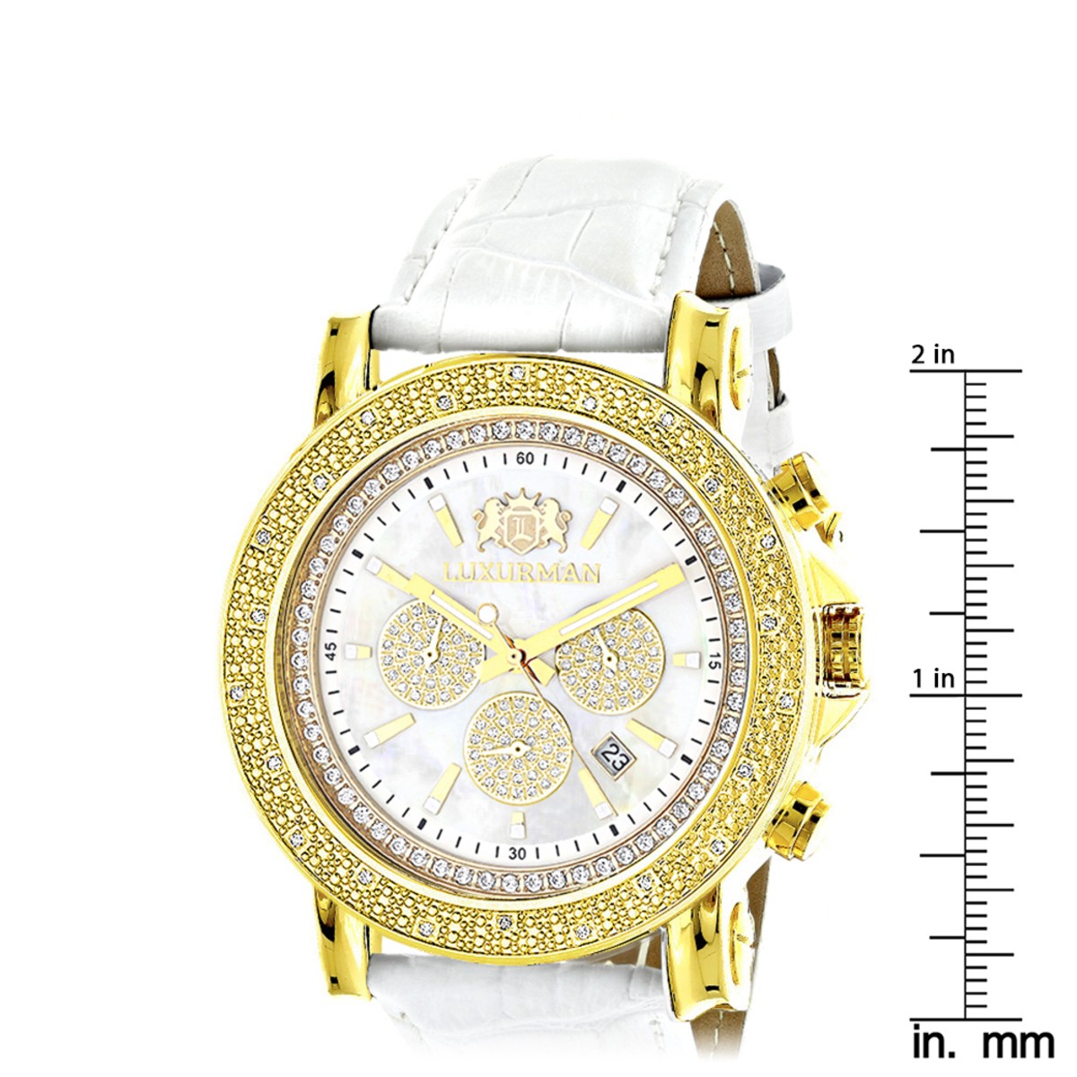 Men’s Stainless Steel Diamond Watch | Luxurman Escalade 48 mm | White Dial