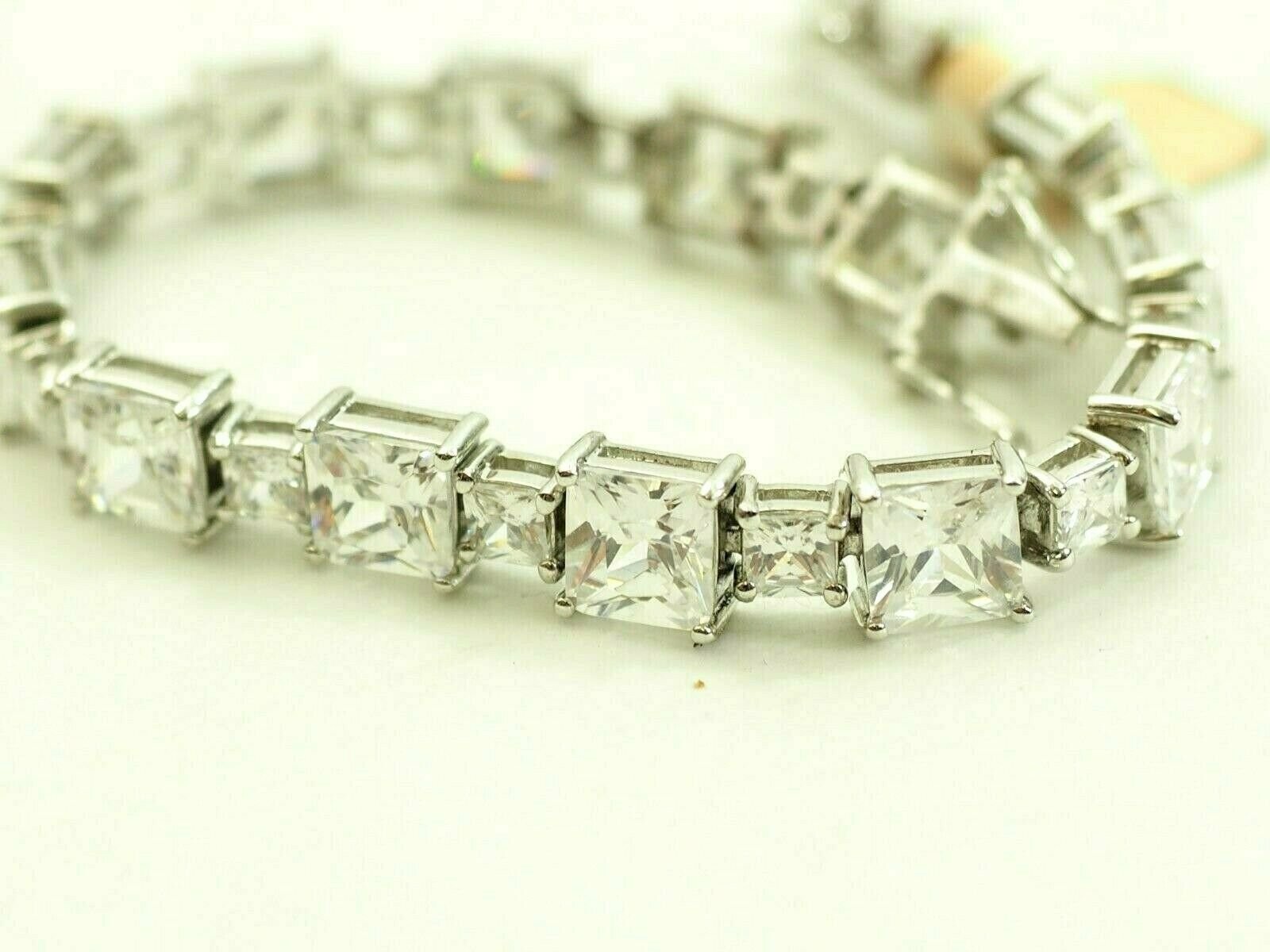 Fine Ladies 31 carat Radiant cut Cubic Zirconia Tennis Bracelet Sterling Silver