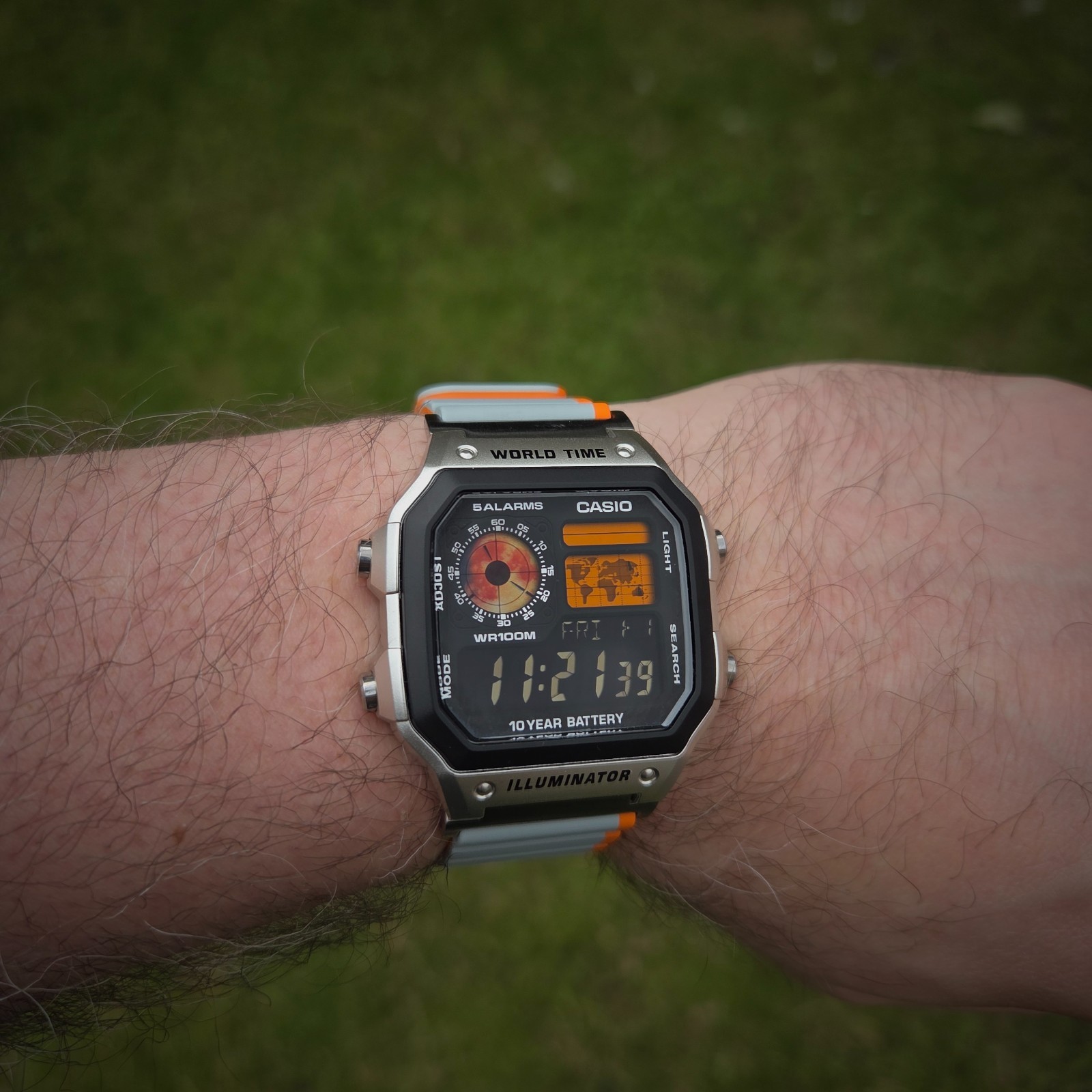 CASIO AE-1200WHD. Royale World Time Watch Mod. Blood moon, Orange, Hydromod.