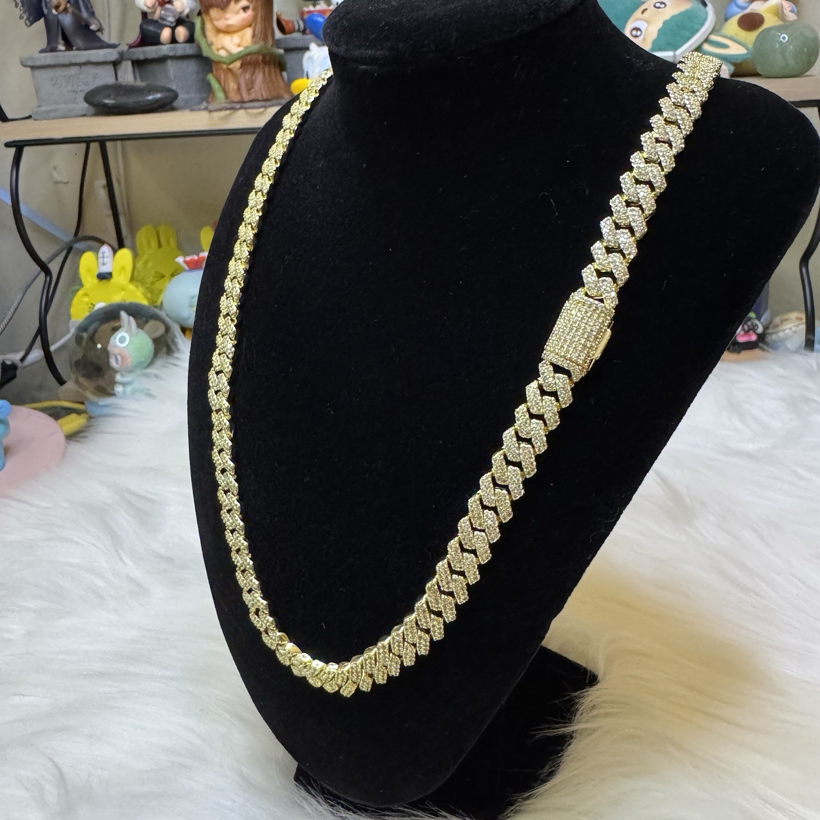 Iced out Moissanite Cuban Link Chain Necklace 20inch, 8.4mm, 14K Stamped