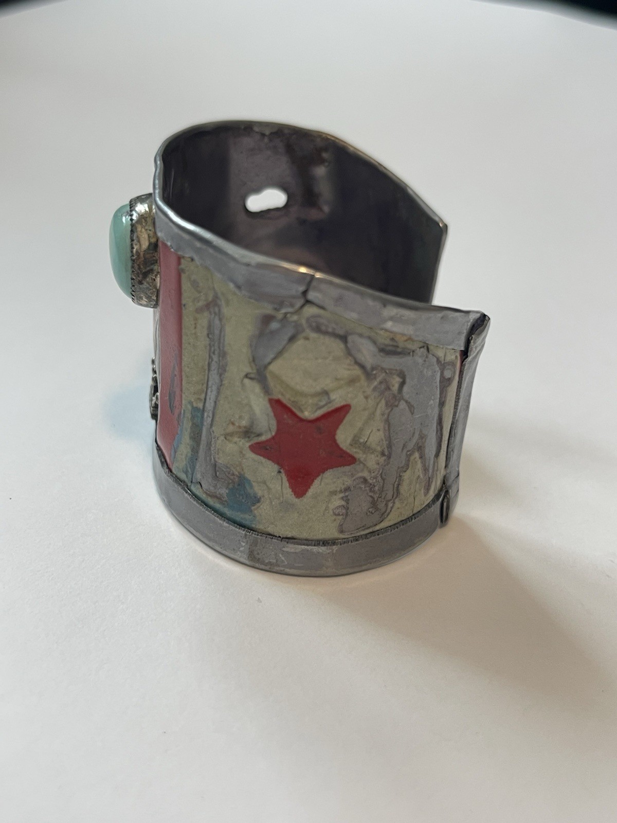 Kit Carson Handcrafted License Plate Cuff Bracelet Turquoise Rustic Star Crown