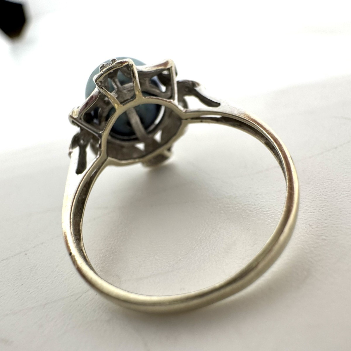 14K White Gold 0.008ctw Diamond Black Pearl Ring Sz: 4.5 – 2.29G! (WMP019491)