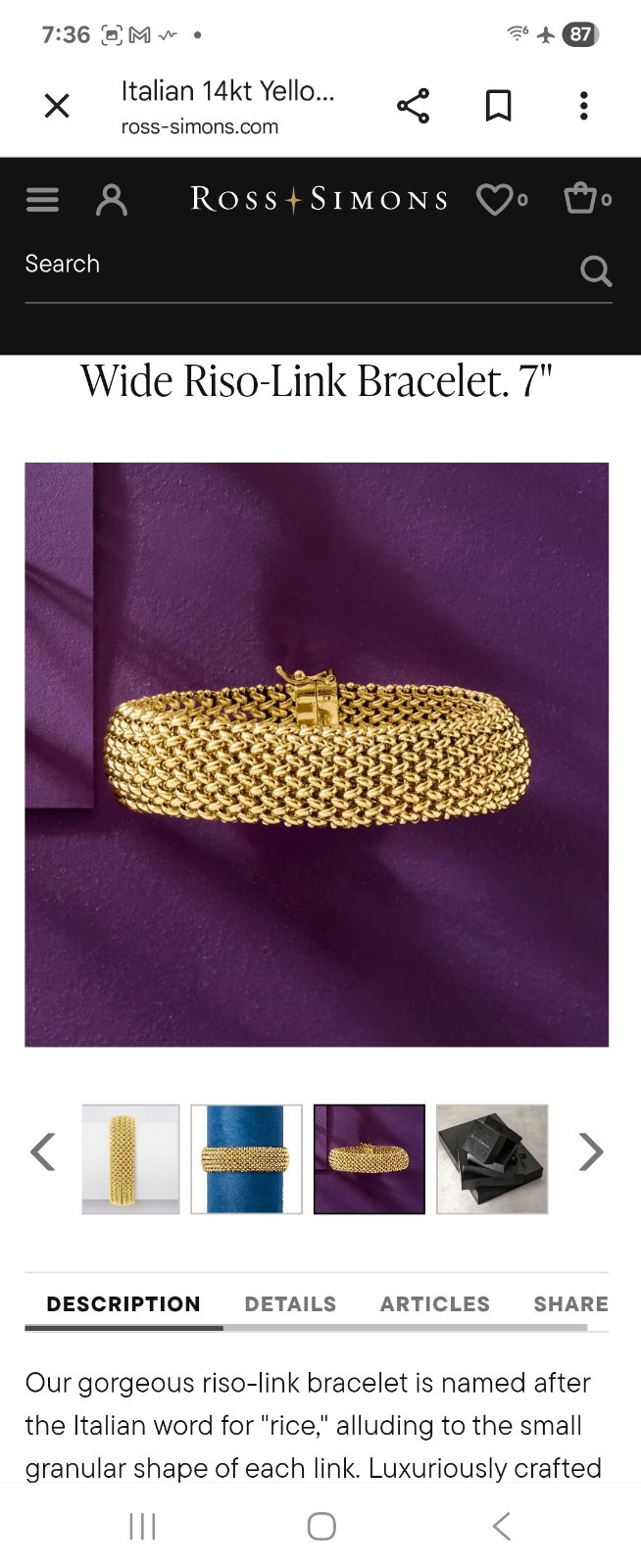 Ross-Simons 14k Yellow Gold Bismarck Chain Bracelet 7.5 in, No Stone
