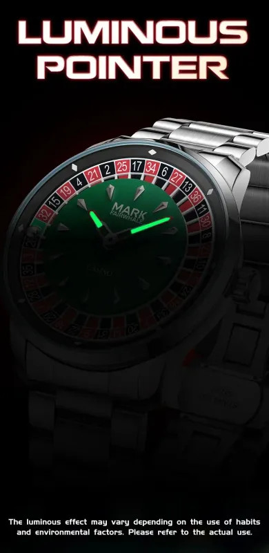 MARK FAIRWHALE Stainless Steel Roulette Dial Rotatable Luminous Quartz Watch