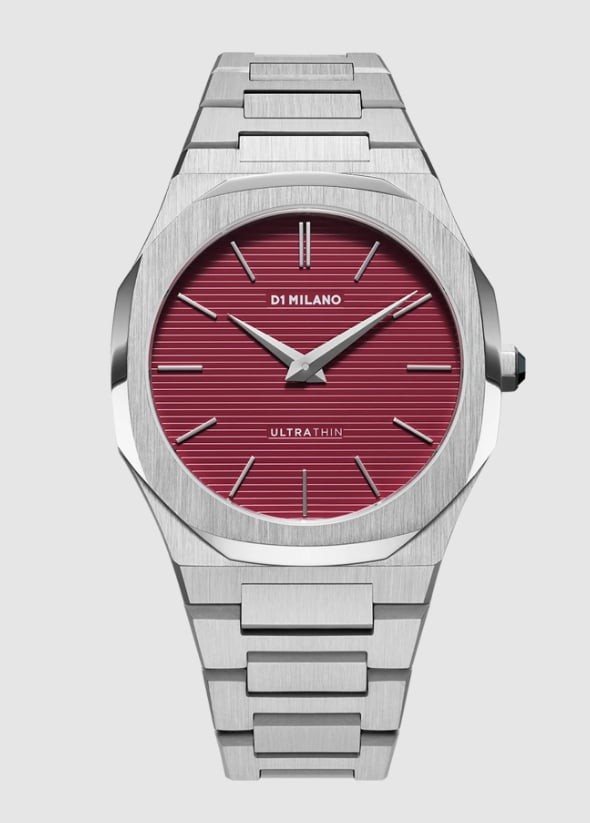 D1 MILANO ULTRATHIN UNISEX WATCH STAINLESS STEEL BORDEAUX RED UTBJ11 RRP £325 AD