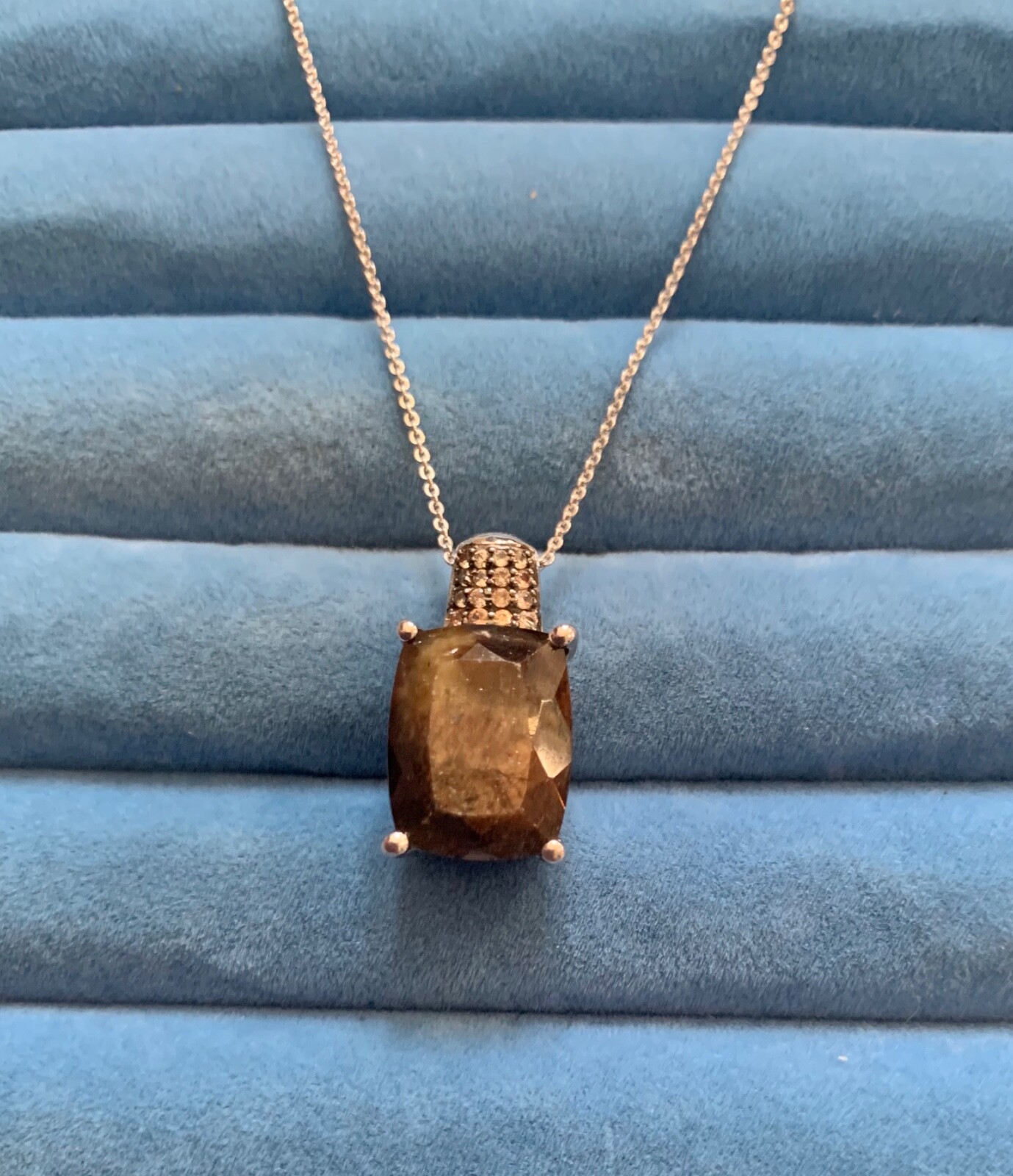 Zawadi Chocolate Sapphire, Champagne Zircon Pendant Necklace-20 in. (15.75c)