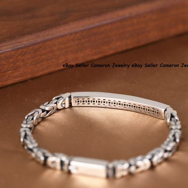 925 Sterling Silver ID Bracelet Vintage Byzantine Chain For Men Women 7.1-8.7in