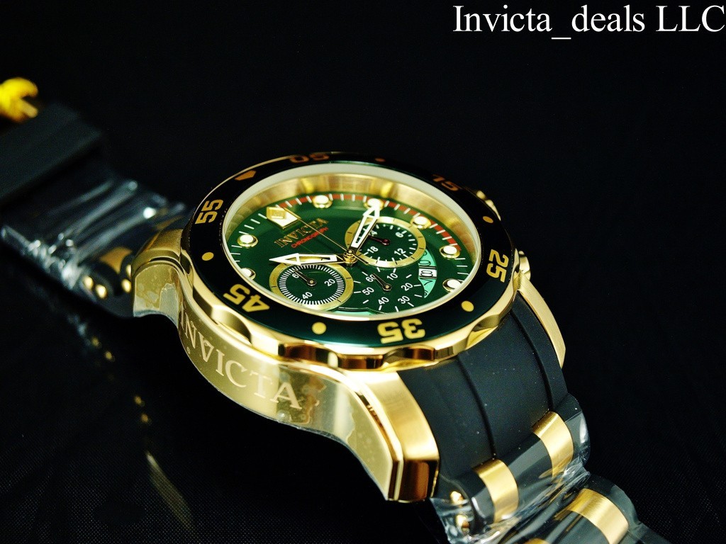 Invicta Men’s 48mm PRO DIVER SCUBA Chronograph GREEN Dial Gold Tone SS Watch