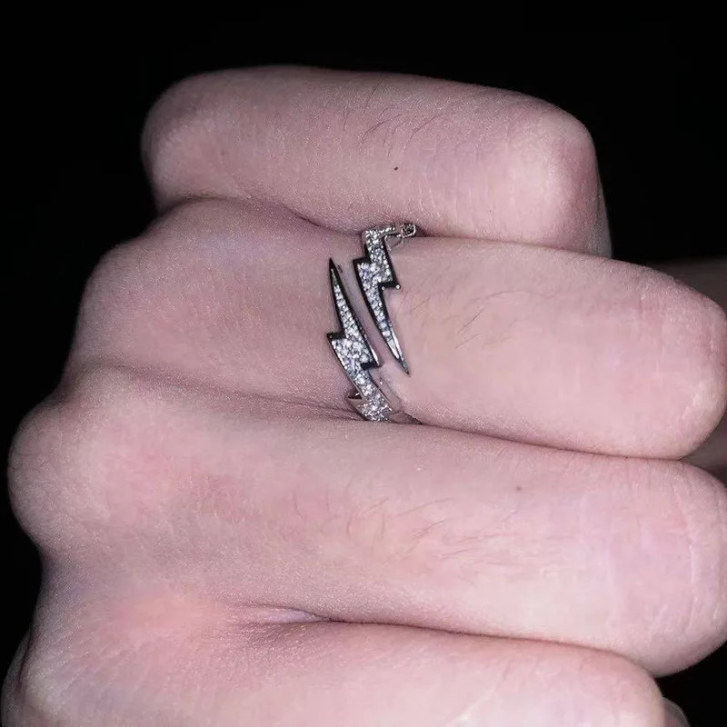 Lightning Open Ring Punk Gothic Silver Tone Adjustable Hip Hop Men Jewelry