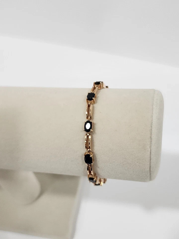 4.1Ct Oval Lab-Created Black Onyx Women’s Tennis Bracelet 14K Yellow Gold Plated