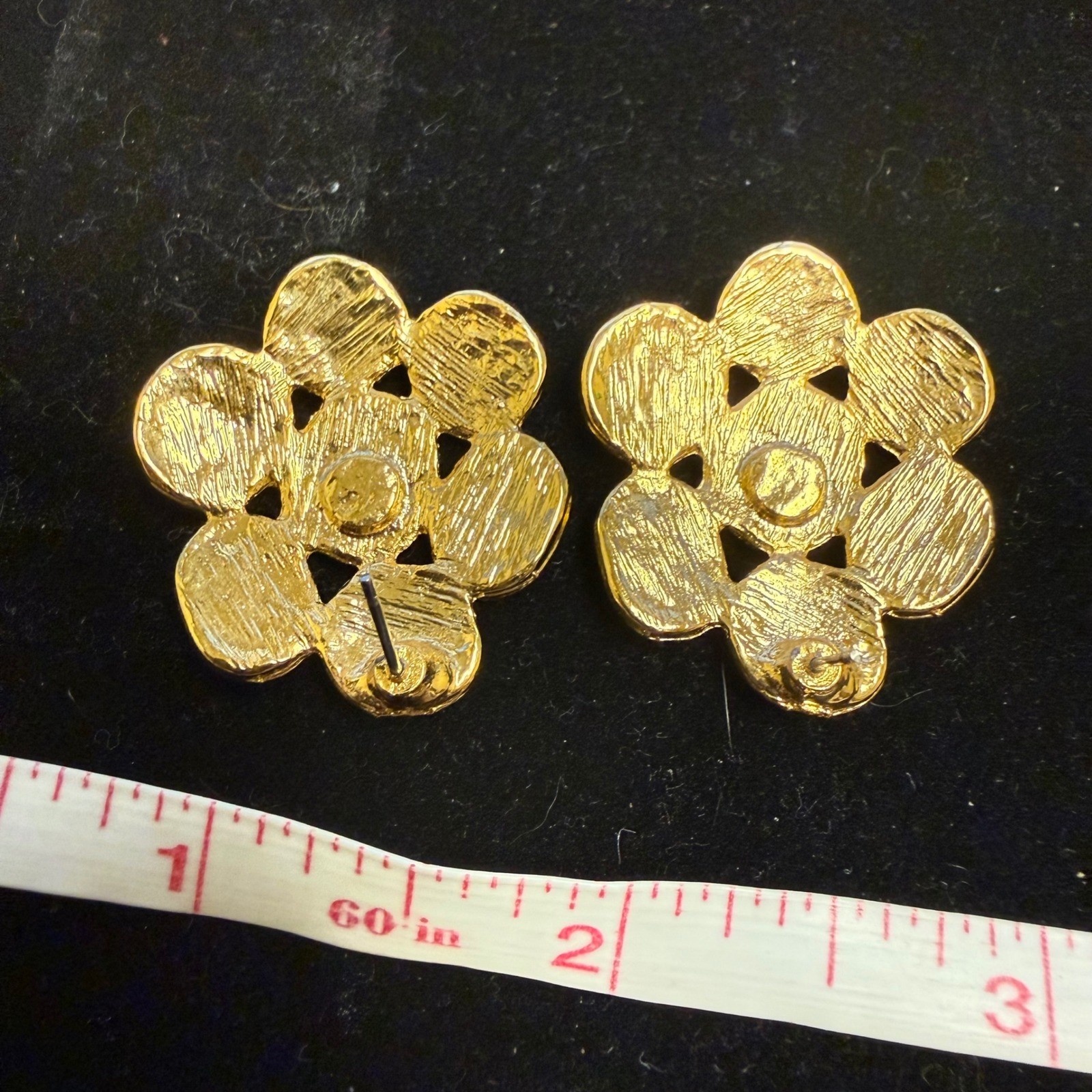 Vintage Style Gold Tone Mustard Yellow Cabochon Floral Cluster Stud Earrings