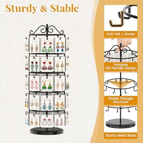 EsLuker.ly Earring Holder Organizer Rotating Display Tree Stand, Adjustable H…