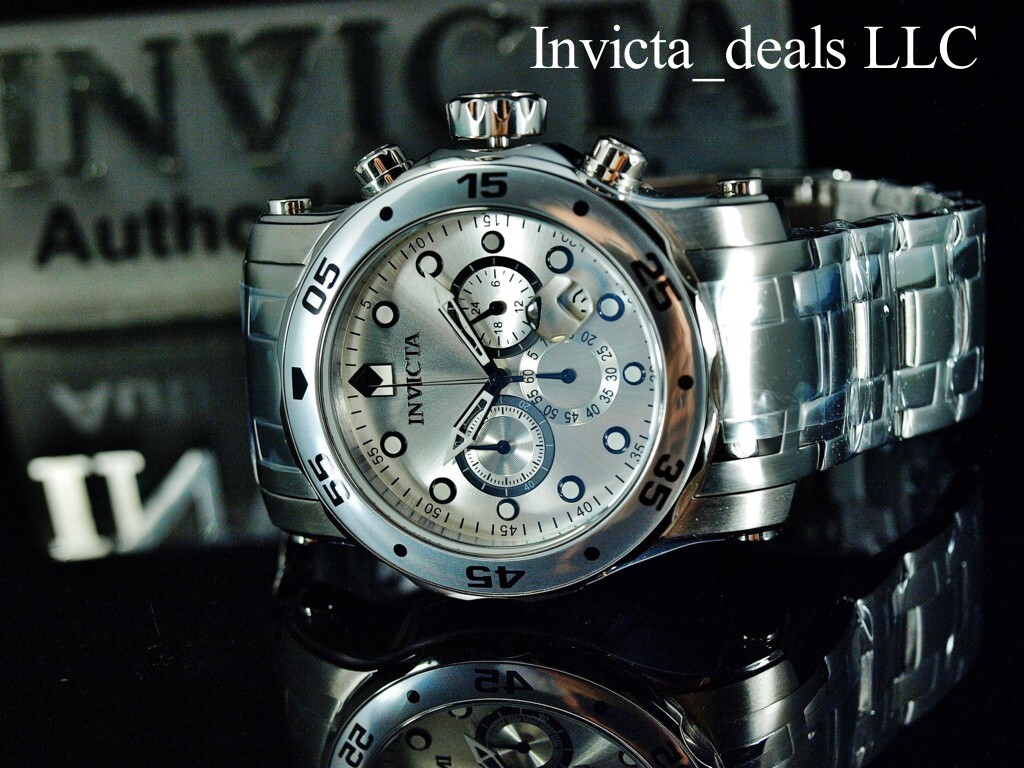 Invicta Men’s 48mm Pro Diver SCUBA Chronograph SILVER DIAL ALL Silver Tone Watch