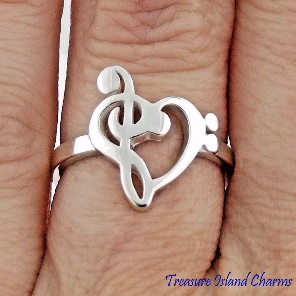 Treble Bass Clef Heart Music 925 Sterling Silver Ring Size 5 6 7 8 9 10 Musical
