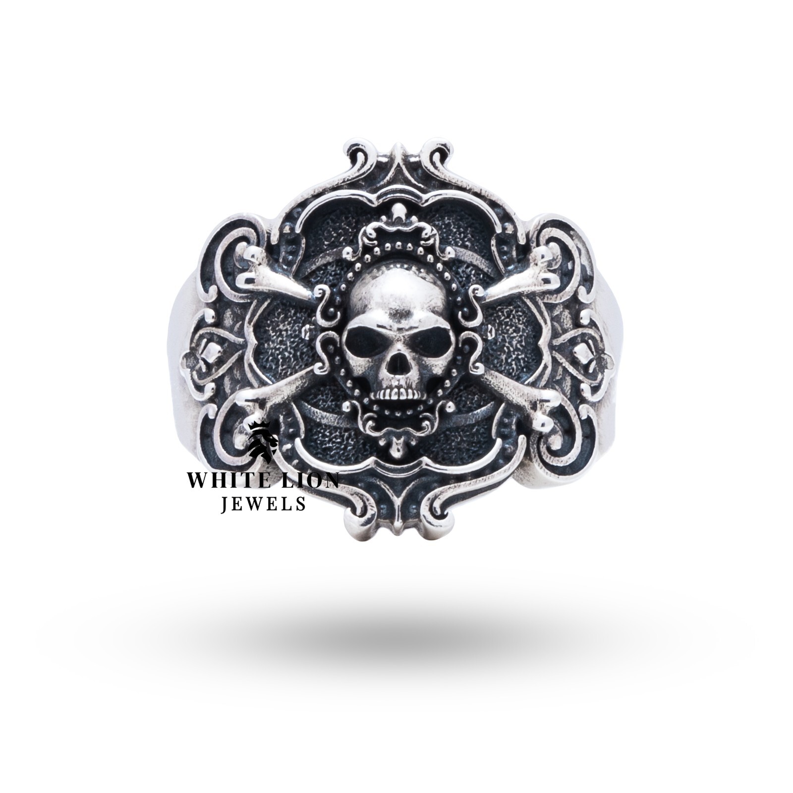 Punk Pirate Gothic Skull Biker Rider 925 Silver Cross Bone Ring