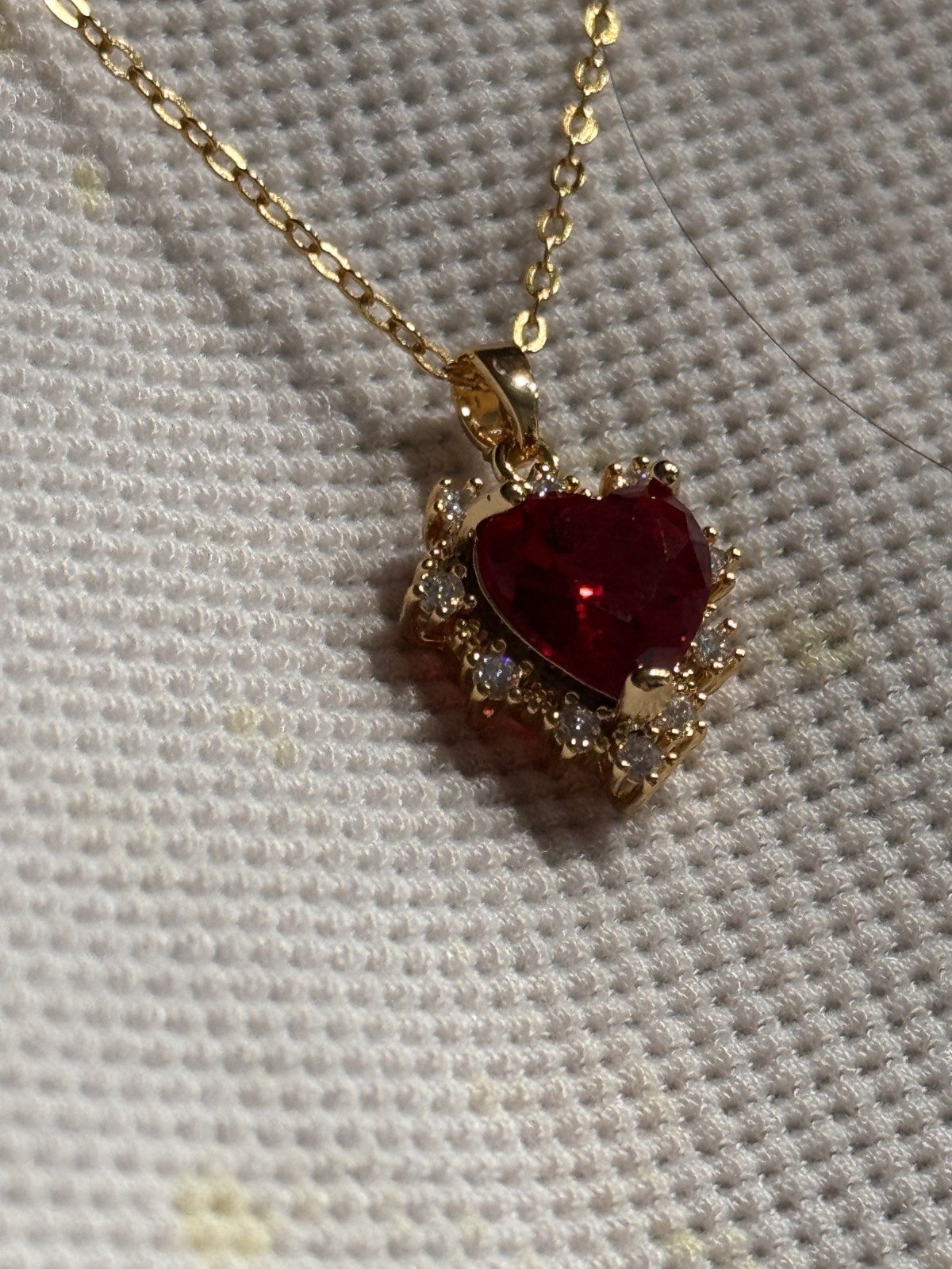 Heart Necklace – Red Stone Pendant for Women 14k Gold Plated