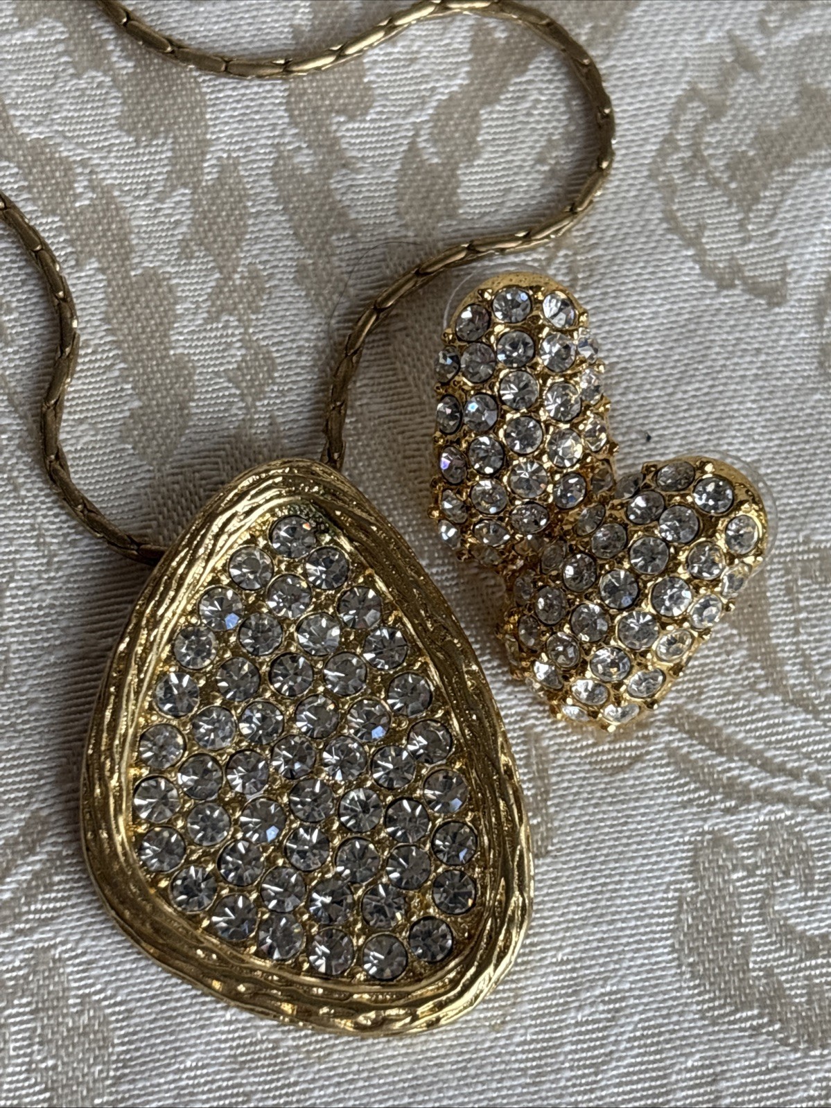 Park Lane Boca Necklace Satin Matte Gold Tone Pave Crystals Vintage & Bonus PE