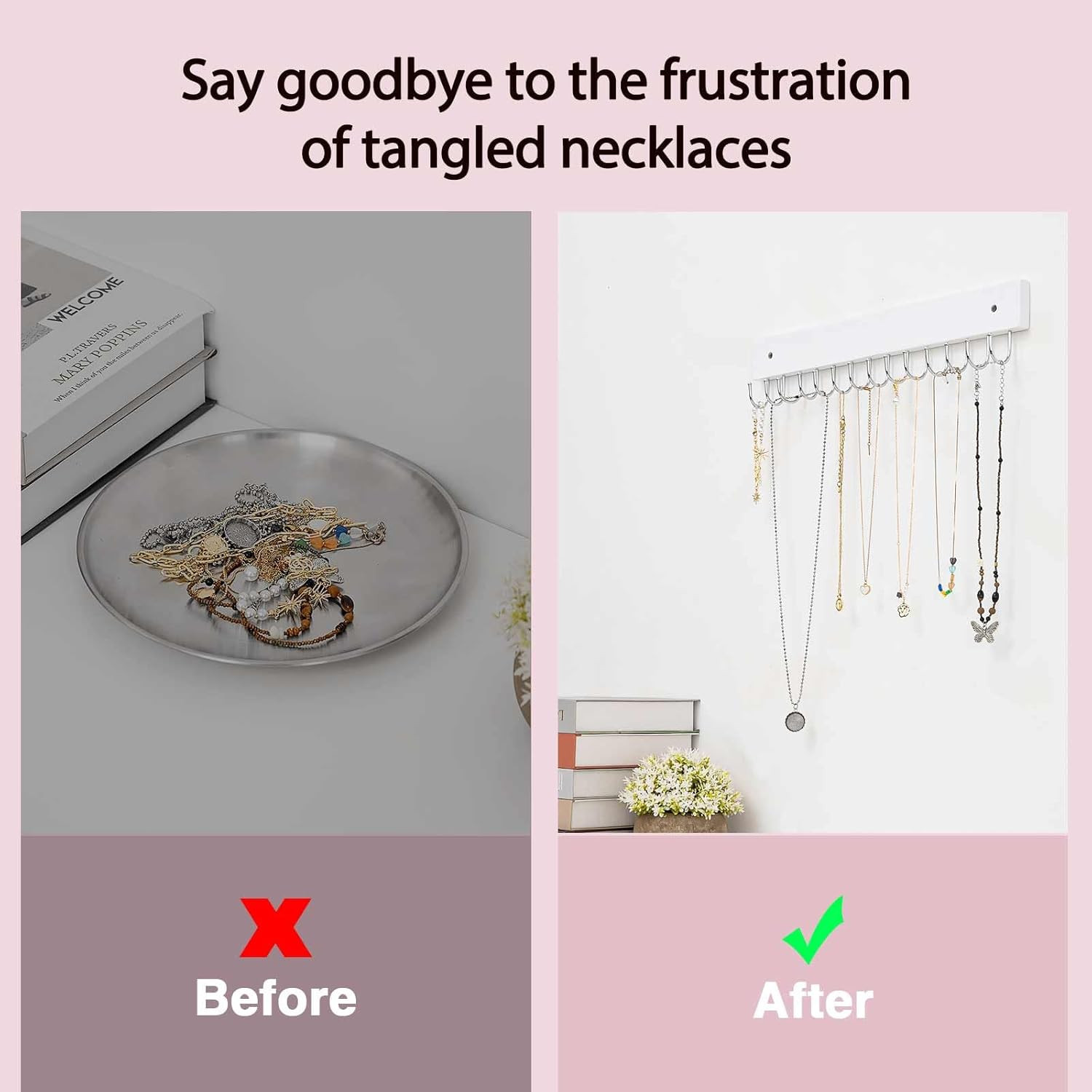 Hanging Jewelry Organizer Wall Mounted, Modern Jewelry Display with 28 Hooks, De