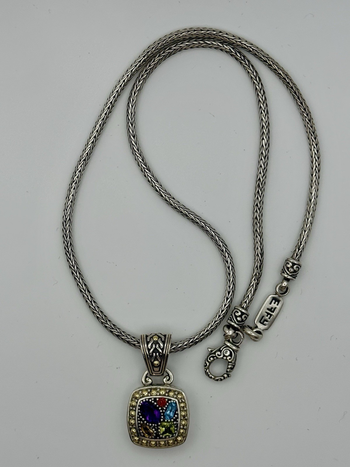 Effy Sterling & 18 K Ballisima Multi Gemstone Pendant Necklace 18″