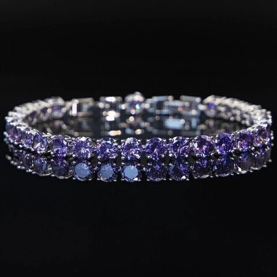 10Ct Round Cut Blue Tanzanite Tennis Bracelet For Women 14k White Gold Plated 7″