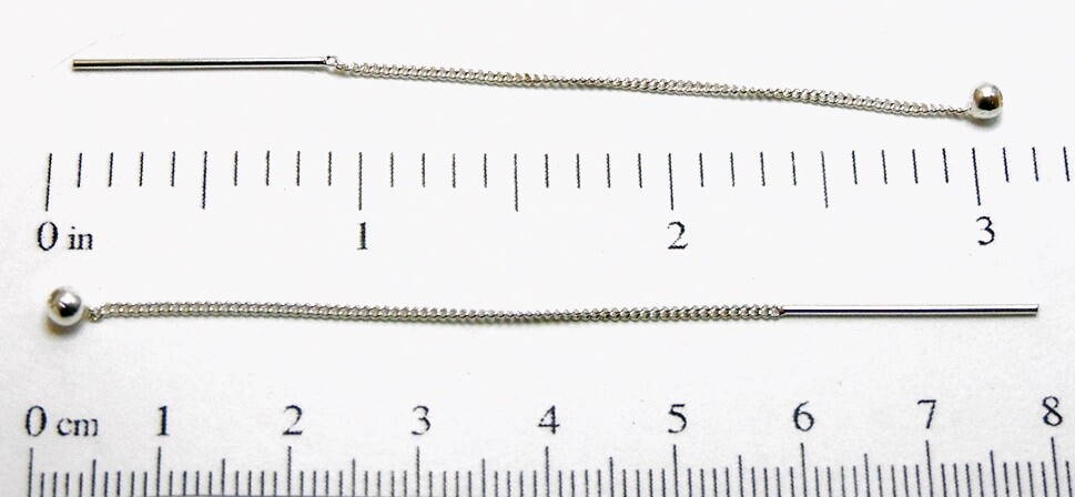 CLEARANCE ~925 Sterling SILVER EAR THREAD 3″ Chain ~ Threaders~ Ball End Dangles