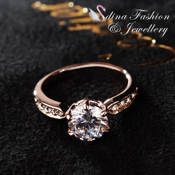 18K Rose Gold GP Made With Swarovski Element 2.0 ct Side Stone Engagement Ring
