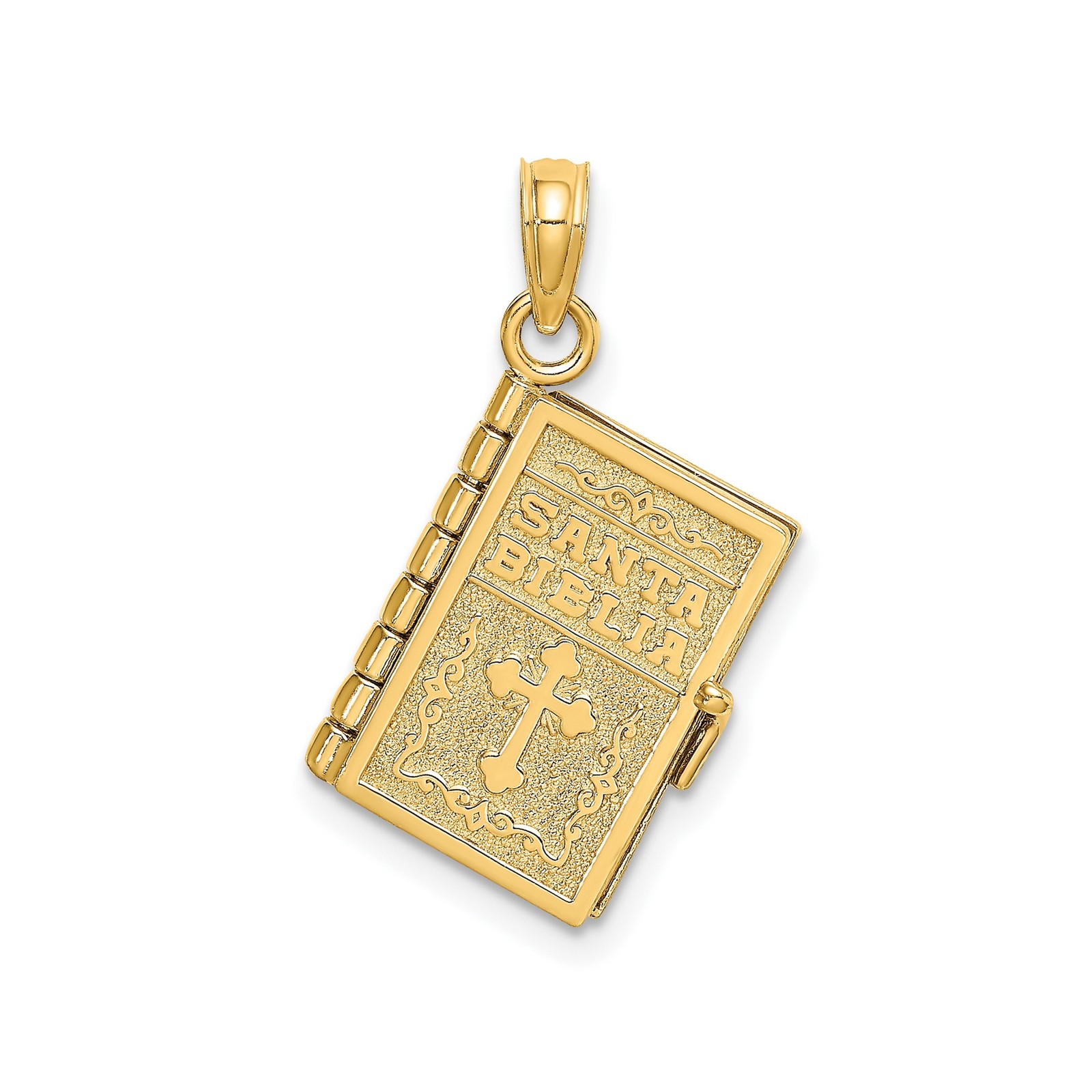 10K Yellow Gold Santa Biblia Bible Christian Cross Pendant 24.7mm