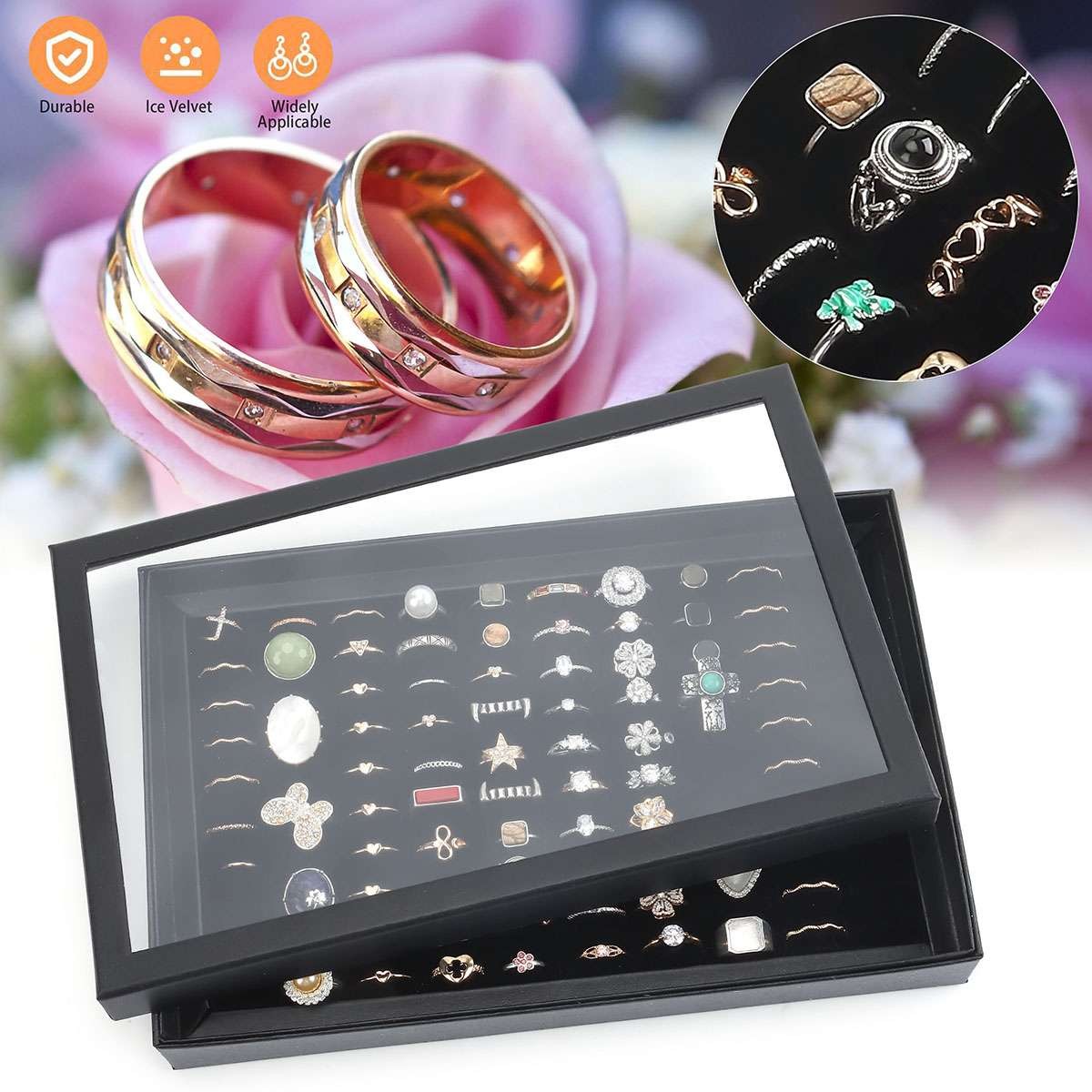 2Pc 100Slots Jewelry Ring Display Organizer Case Tray Holder Earring Storage Box