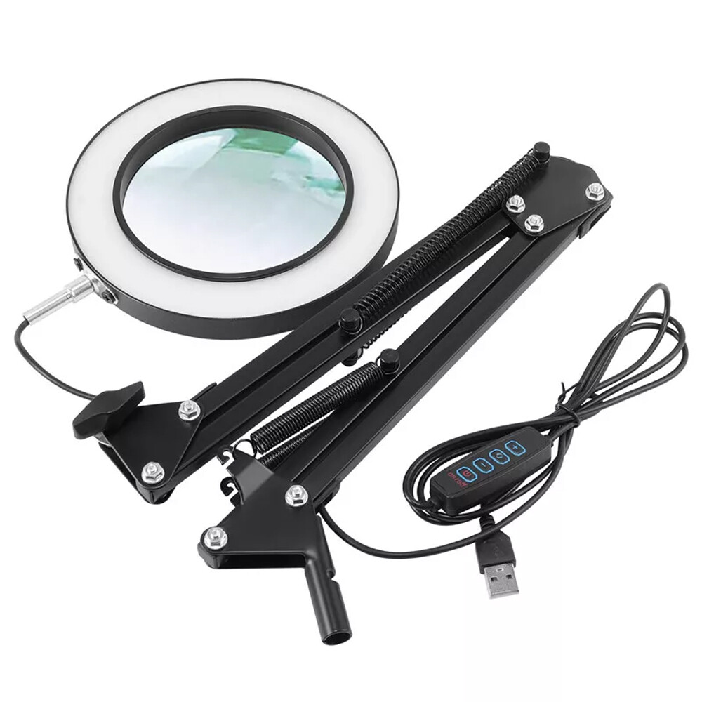 10X Magnifying Glass with Light and Stand, 2-in-1 LED Magnifier Desk Lamp for US