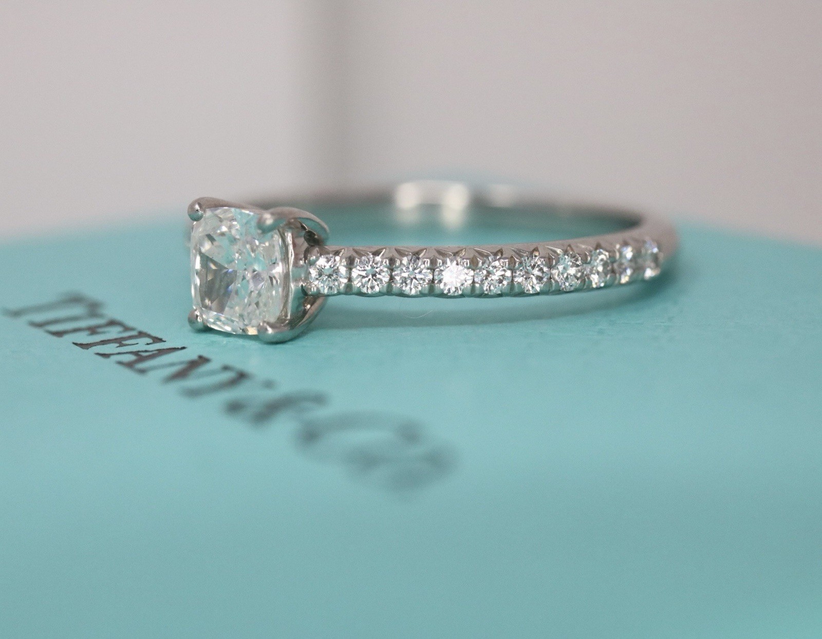 Tiffany & Co Platinum NOVO Cushion Diamond Engagement Ring 0.57ct H/VS2 $4,500