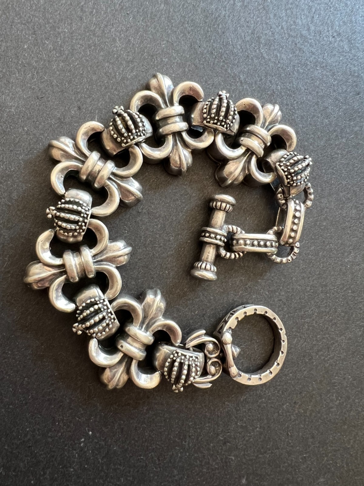 Heavyweight: 140g 925 Sterling Fleur-de-lis & Crown Vintage Bracelet