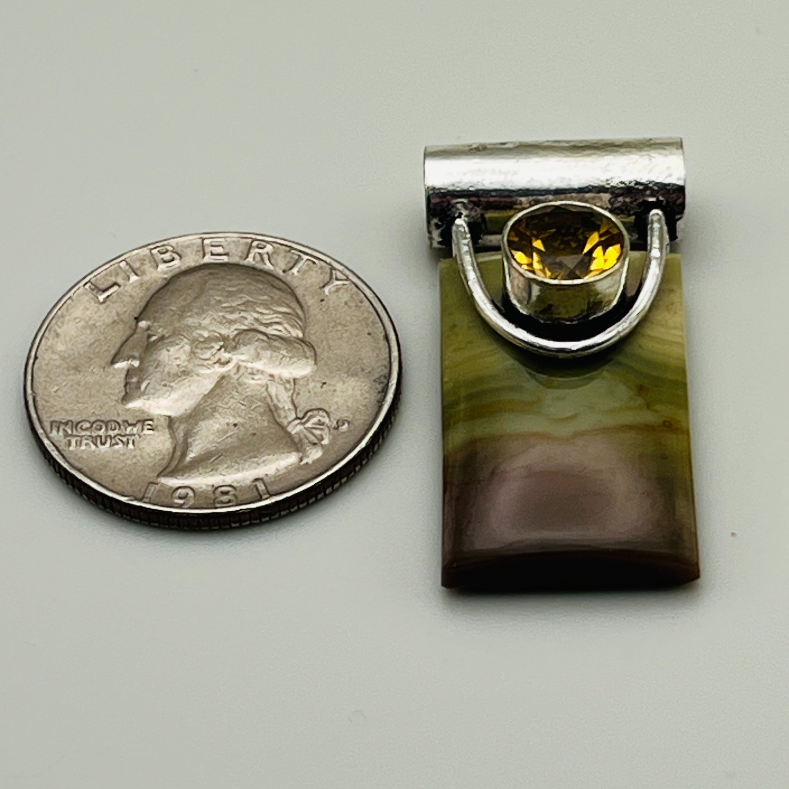 Artisan Pendant Rectangle Stone Yellow Accent Silver Tone Modern Statement