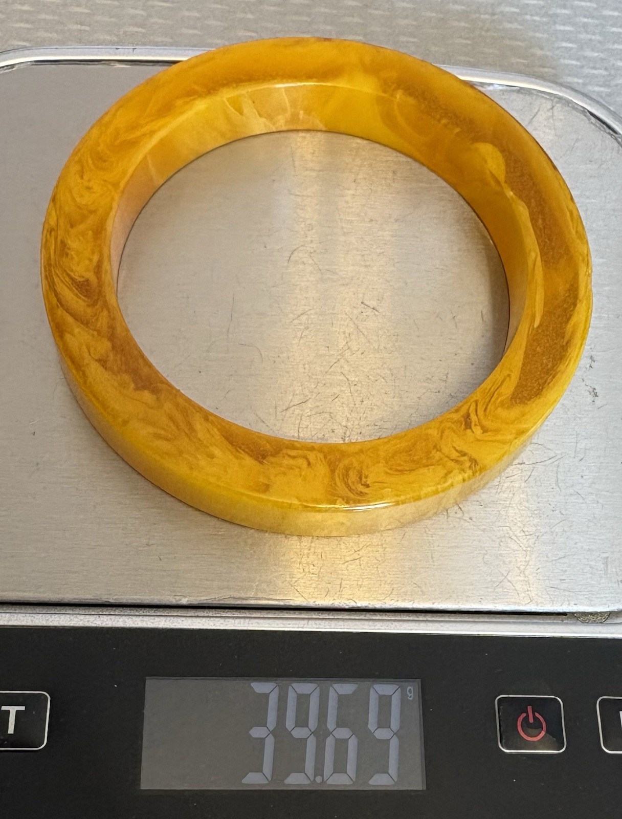 Vintage Egg Yolk Bakelite Bangle Chunky Translucent Marbled Yellow TESTED 40g