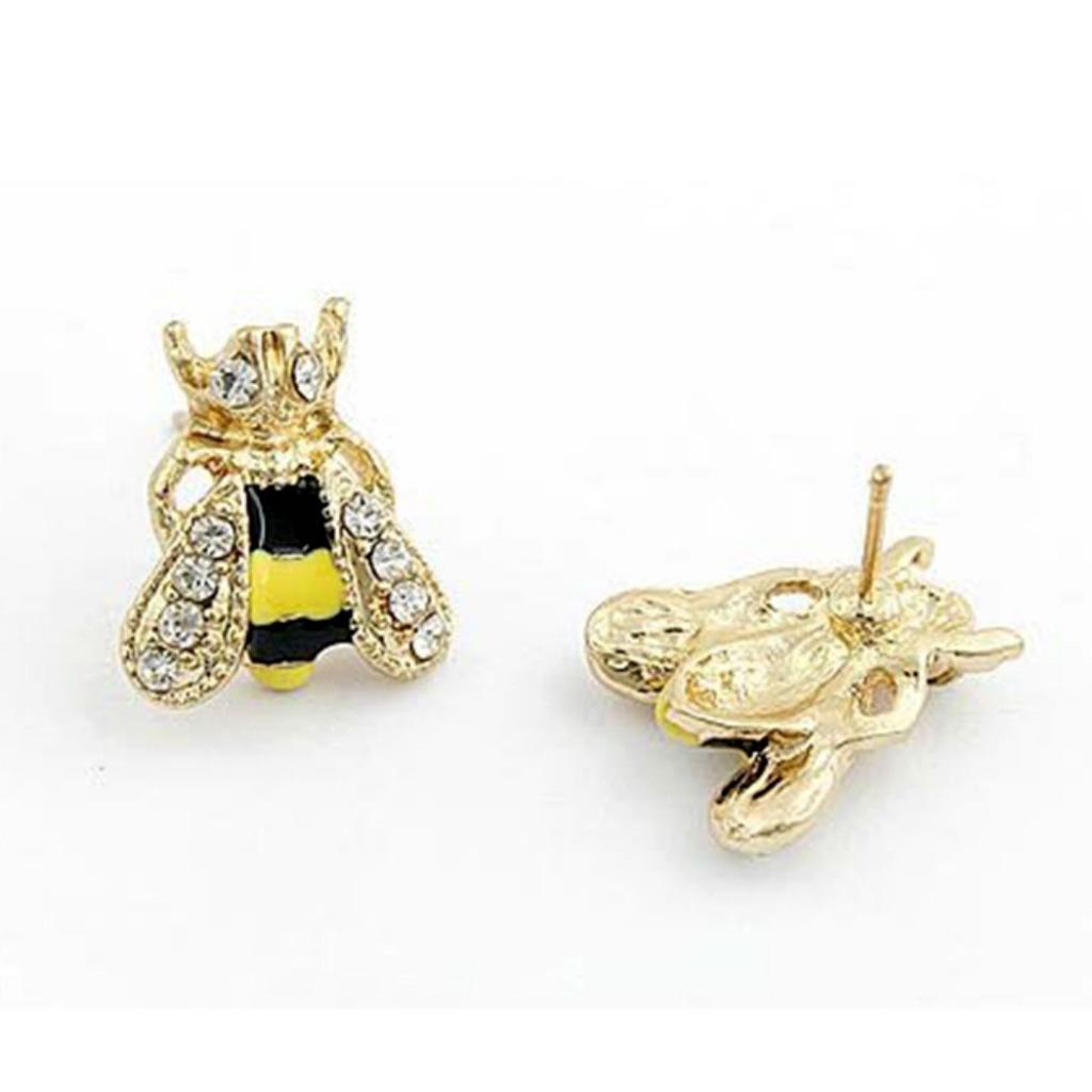 CUTE HONEY BEE EARRINGS Post Stud Pair NEW Yellow Black Enamel Bling Rhinestone