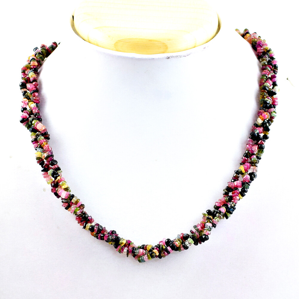 175.00 Cts Natural Single Strand Watermelon Tourmaline Beads Necklace (DG)