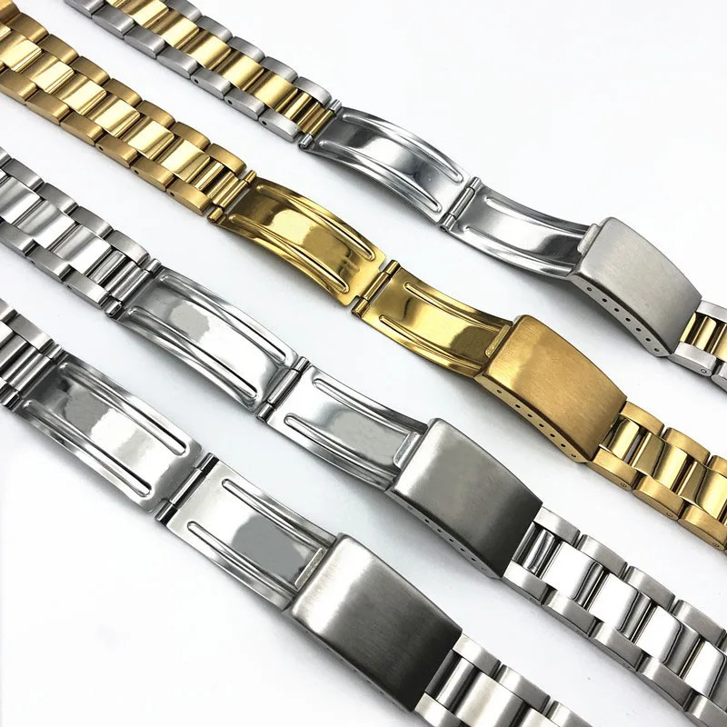 Stainless Steel Curved End Watch Band 13mm 17 18 19 20mm 21mm Metal Watch Strap