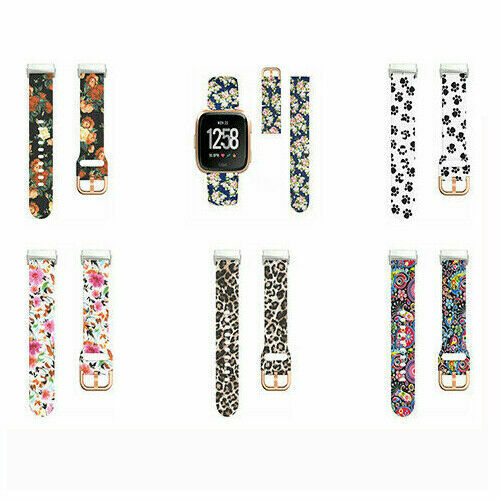 For Fitbit Versa 3 /Sense Soft Flowers Printing Strap Sport Silicone Watch Band