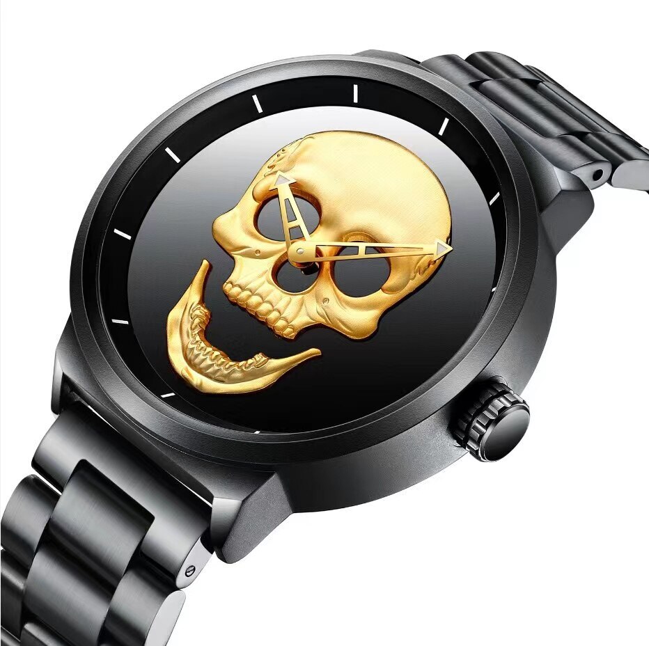 Men’s Hip Hop Skull Fashion Quartz Wristwatch Stianless Steel Waterproof Watch