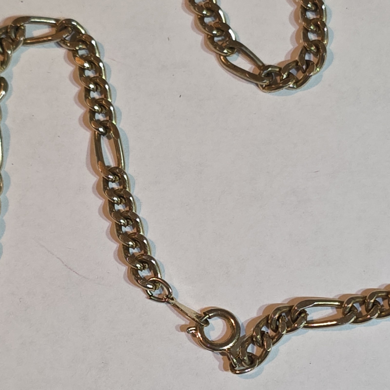 Silver Figaro Chain Necklace Spring Ring Closure No Stone Metal